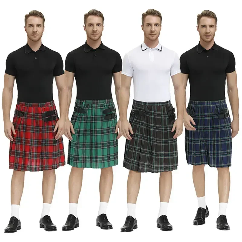 

Halloween Men's Plaid Pleated Skirt Scottish Holiday Kilt Costume Stage Performance Skirt Red Blue Green Brown Cosplay Skirts