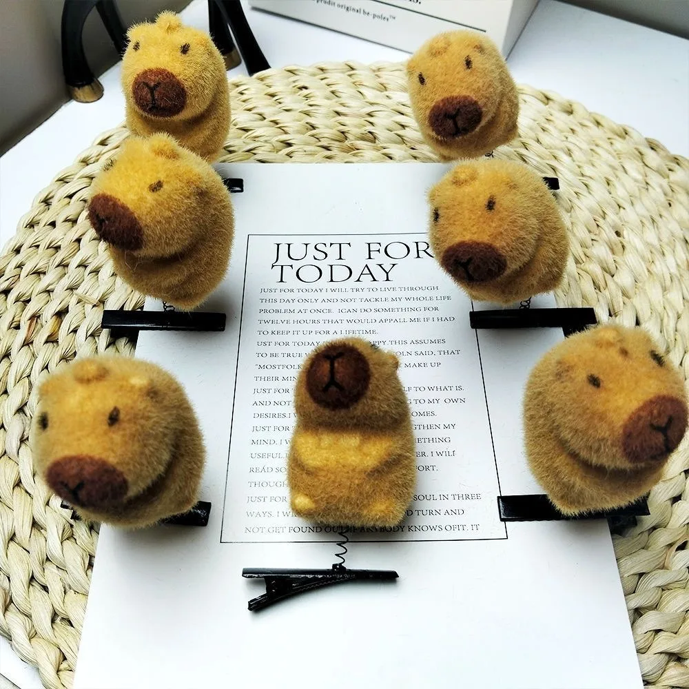 

10pcs/set Flocking Capybara Hairpin Set Alloy Cute Spring Hair Clip Bouncing Doll Animal Cartoon Duckbill Clip Girls