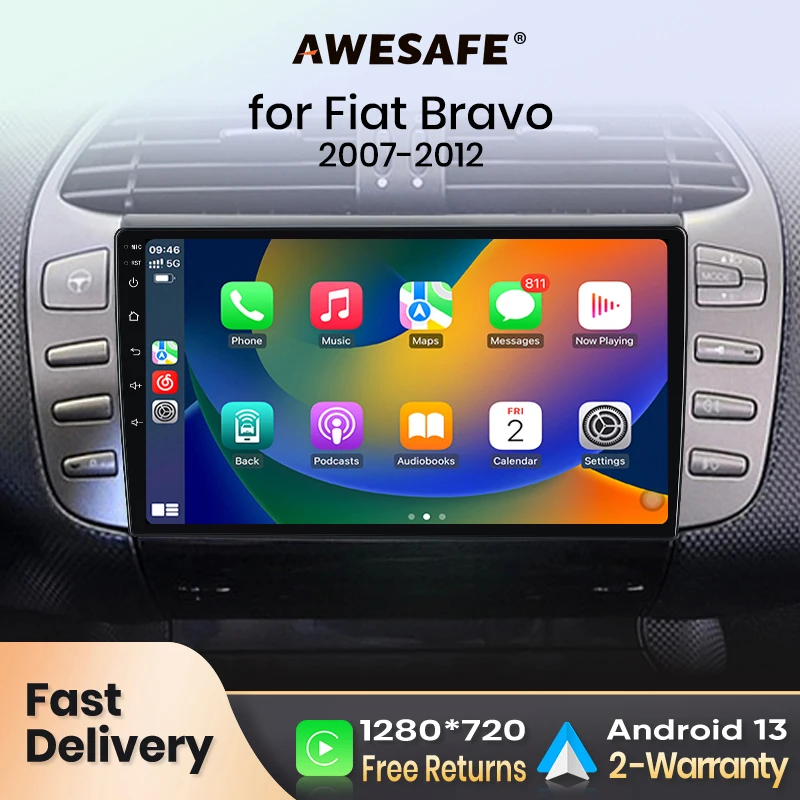 AWESAFE PX9 Autoradio Autoradio per Fiat Bravo 2007 -2012 Schermo Carplay Wireless Android Auto Stereo GPS Navi FM RDS BT SWC