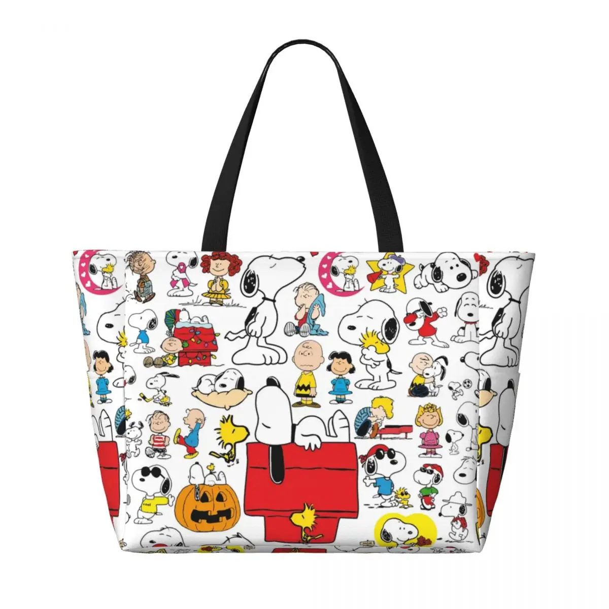 Niestandardowe komiksy Snoopy Collage Beach Tote Bag Women Cartoon Big Compartment Beach Gym Travel Bags