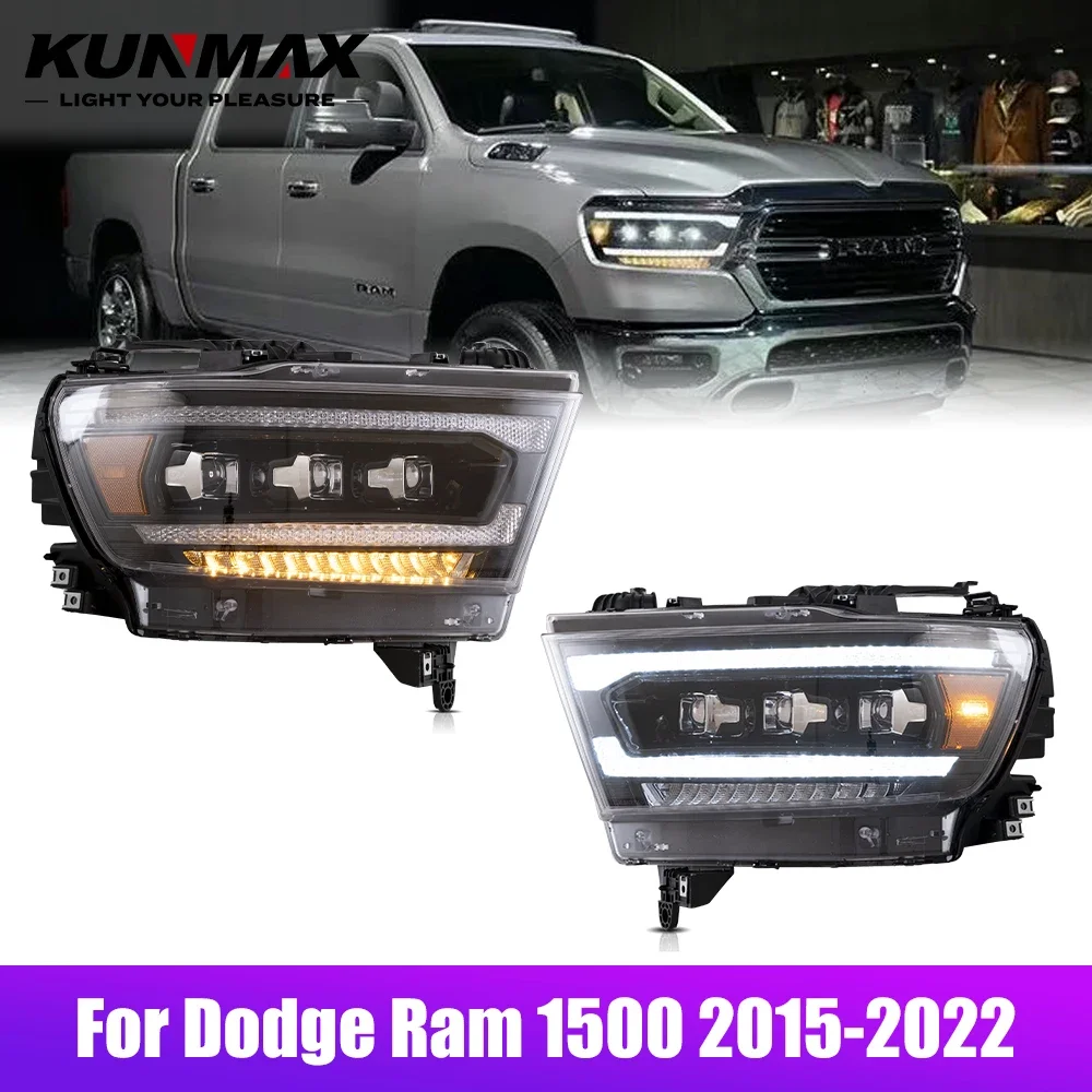 

Пара светодиодных автомобильных фар в сборе для Dodge Ram 1500 2015-2022, фары DRL, тюнинговый сигнал Plug and Play, передняя фара