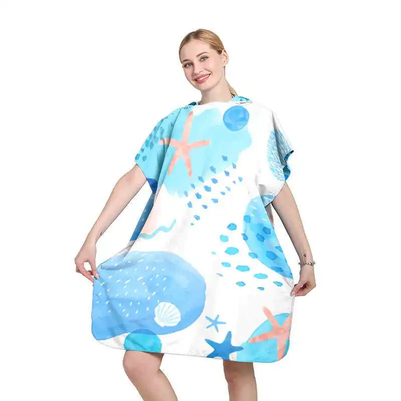 Adult Quick-Drying Hooded Bath Towel Beach Printed Swimming And Diving Changing Robe Comfortable Absorbent Towel