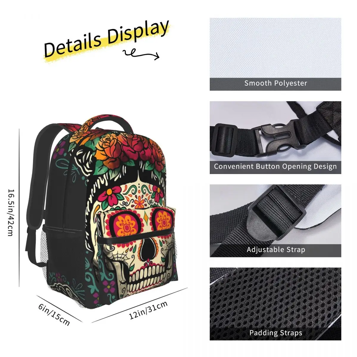 Frida Calavera Mexican Skull Students School Bags Boy Girl Fashion Teens Books Backpack Soft Rucksack Unisex