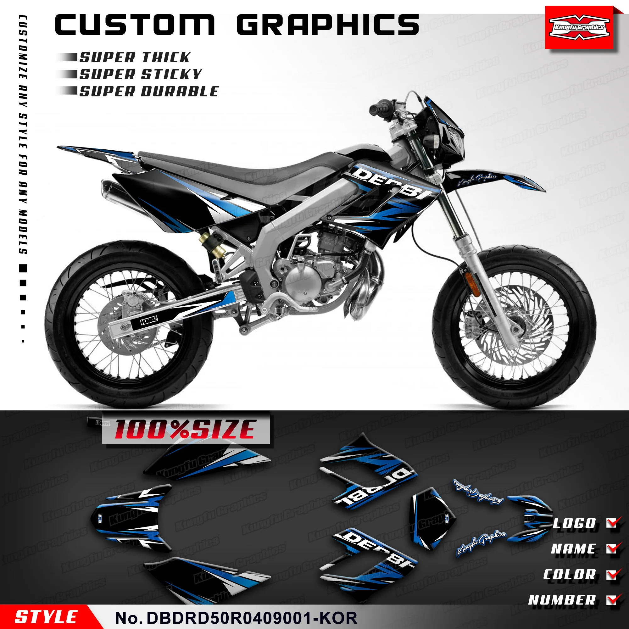 

Наклейки с графикой KUNGFU GRAPHICS Racing в комплекте для DERBI DRD 50 Racing 2004 2005 2006 2007 2008 2009, DBDRD50R0409001-KOR