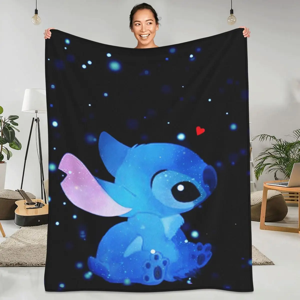 Cute Cartoon Stitch Blanket Blue Comic Travel Office Flannel Bedding Throws For Outdoor Super Warm Quality Bedspread Gift