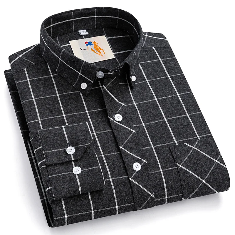 

New 8XL Classic Causal 100% Cotton Striped Plaid Shirts Men Long Sleeve Formal Social Soft Cozy Men Shirt Long Sleeve Slim Fit