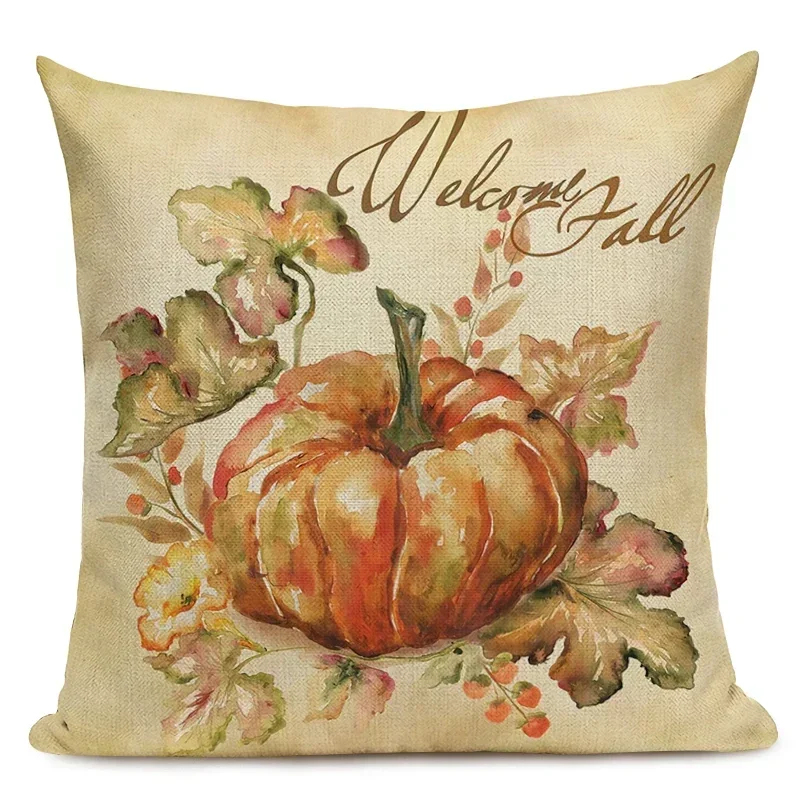 Colorful Watercolor Pumpkin Pillow Case Linen 45*45cm Decor Autumn Cushion Cover for Car Sofa Pillowcase