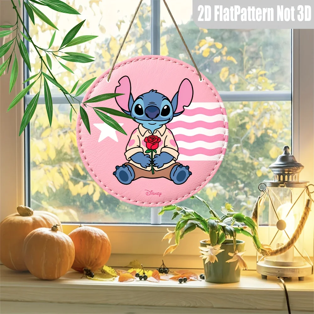 مسطح ثنائي الأبعاد، قطعة واحدة، لافتة خشبية مستديرة على شكل غرزة ديزني، فن جداري ثنائي الأبعاد للمنزل والمكتب وغرفة المعيشة - ديكور متعدد الوظائف (بدون قوة