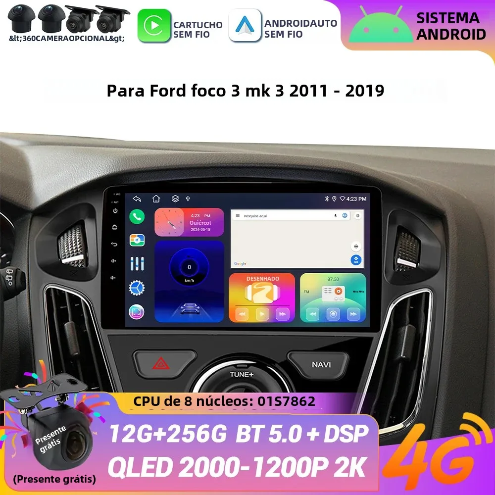 Android 14 para ford focus 3 mk 3 2011-2019 rádio do carro navegação multimídia 4g gps sem fio carplay android auto unidade principal tela
