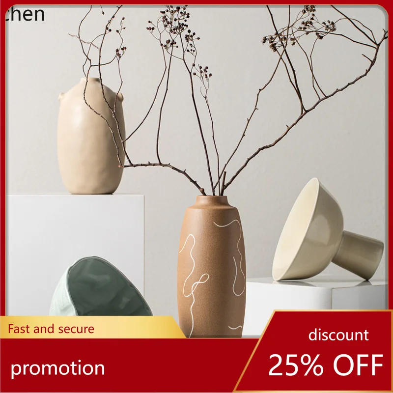 

HXL Earth Color Abstract Geometric Handmade Ceramic Vase Decoration Ornament