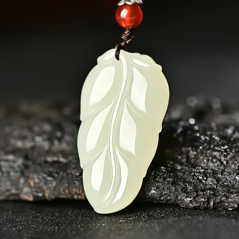 

Hotan Leaf Men and Women, White Success in Career Necklace Jade Pendant