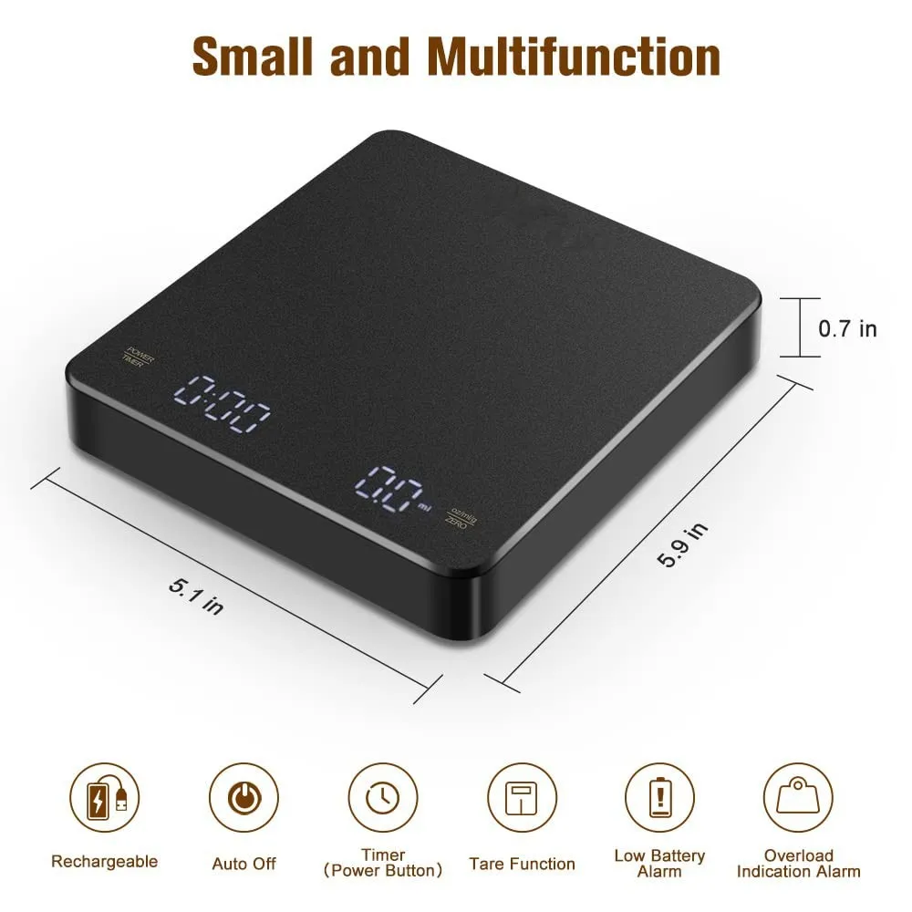 3KG USB Charging Coffee Electronic Scale Household Kitchen Scale Small Coffee Bean Weighing Device Automatic Timing Coffee Scale