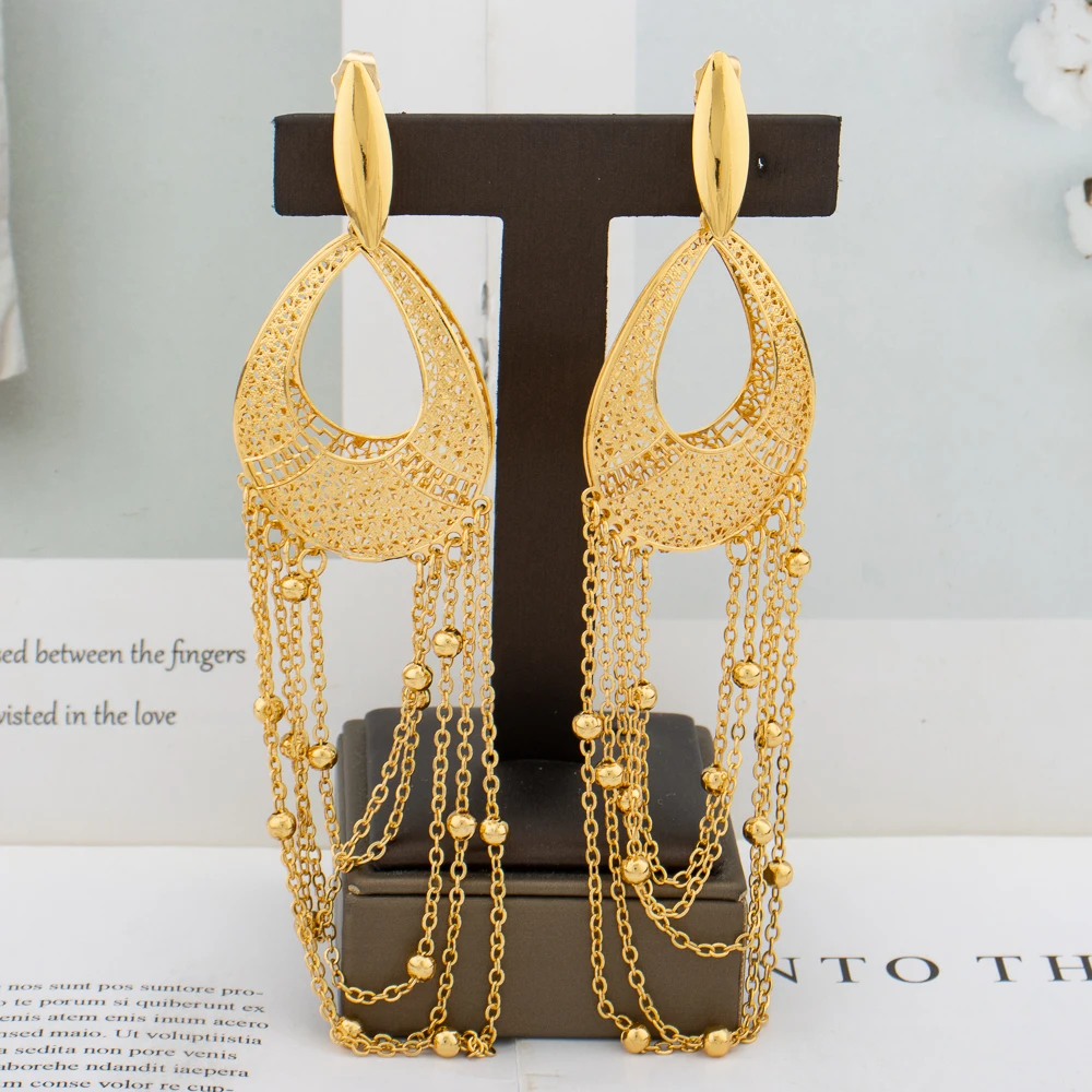 2024 Big Earrings for Women Tassel Fashion 18K Gold Plated Hollow Design Drop Earrings Daily Wear Statement Jewelry Accessory
