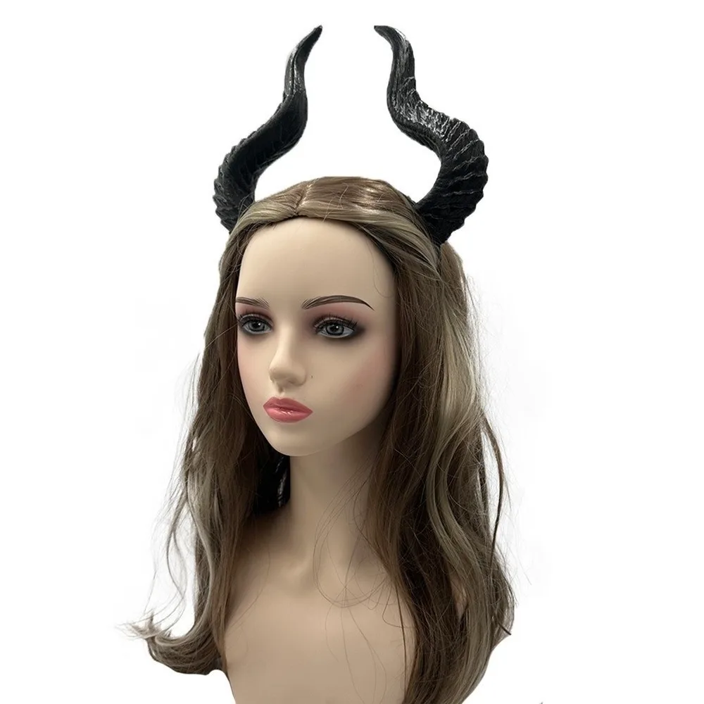 Funny Ox Horn Halloween Horns Headband Dark Series PU Cosplay Hairband Halloween Headwear Halloween Hair Hoop Men