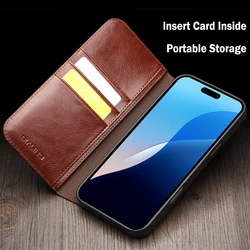 QIALINO Genuine Leather Flip Case for iPhone16 Pro Max Handmade Cover with Card Slots for iPhone 16 Pro Max/16 15 14 13 12 11Pro