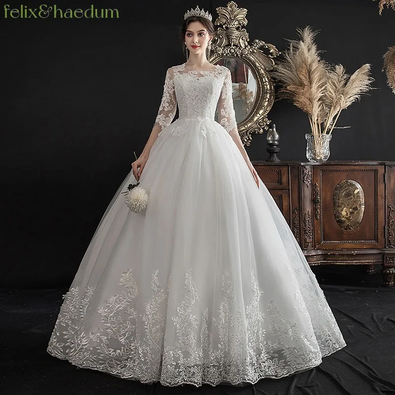 

Elegant Bride Dresses for Women Vestidos De Novia French Style Long Sleeve Lace Slimming Pregnant Women's Simple Wedding Dress