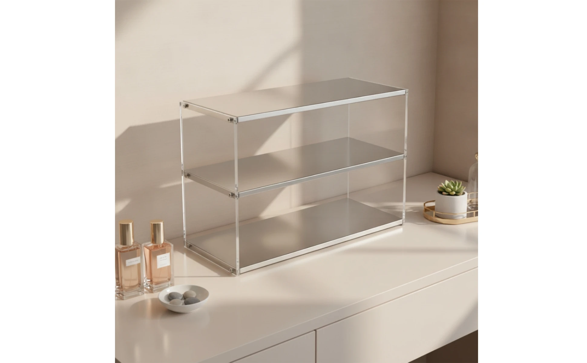 Countertop Storage Rack Clear Three-Tier Rack with Acrylic Panels Tabletop Organizer Rectangular Tiered Shelf Multi-Purpose