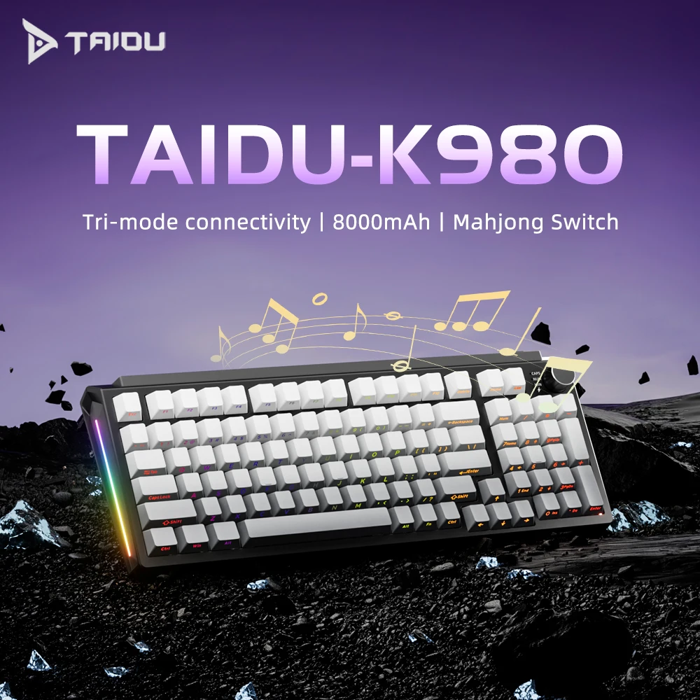 

TAIDU K980 Wireless Gaming Keyboard Mechanical Knob RGB 3-mode 98% Hot Swappable 8000mah Battery For Gaming Studio Office Family