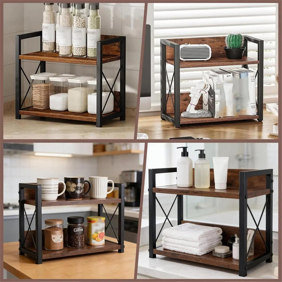 【AT48】 NEW 2-Tier Wooden CD Rack with Metal Frame, Holds 42 CDs, Ideal for Countertop Display