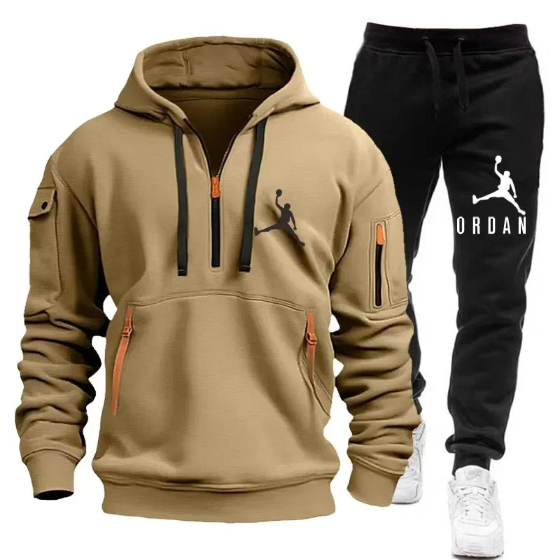 2024 NEW Autumn and Winter men's fashion zipper hoodie + jogging pants two-piece leisure fitness high quality sportswear suit