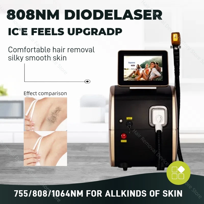 

Diode Laser Hair Removal Machine Ice Platinum Titanium 3 Wavelengths 808 Hair Removal Device Painless Hair Removal 808 755 1064