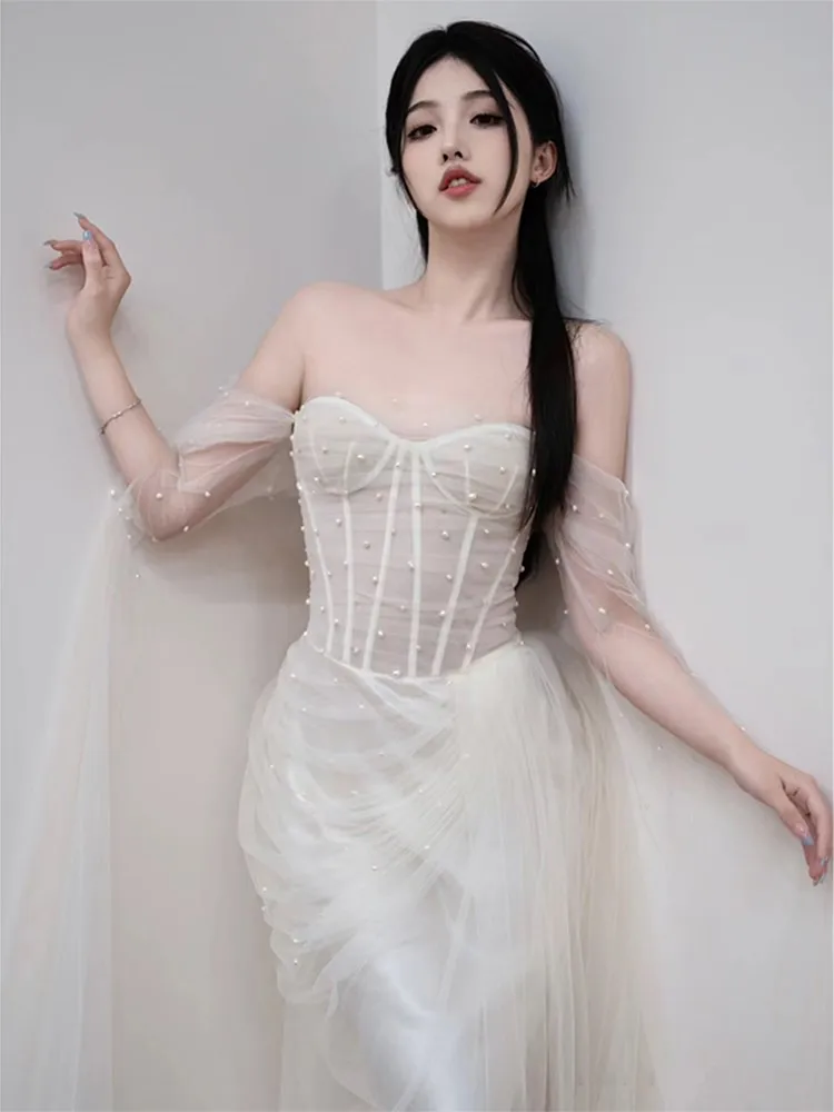 

Korean-Style Light New Wedding Dress Dream Veil Banquet Bride off-Shoulder Heavy Work