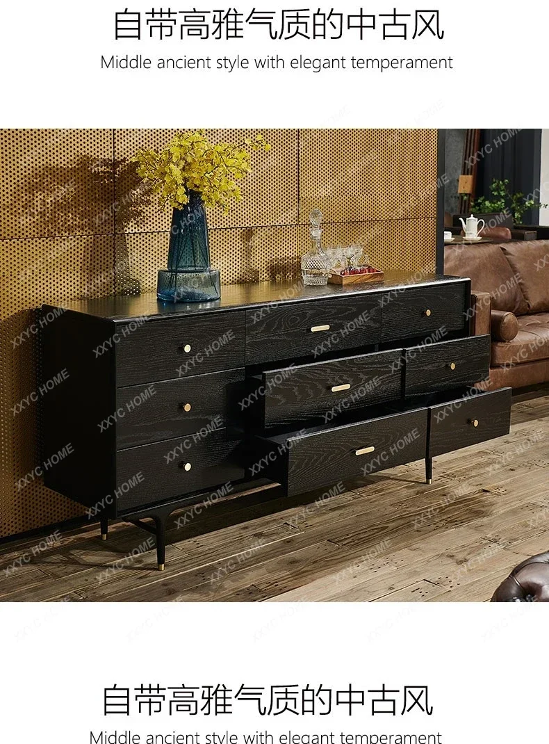 all solid wood dining side cabinet in antique smoke color, locker retro industrial style