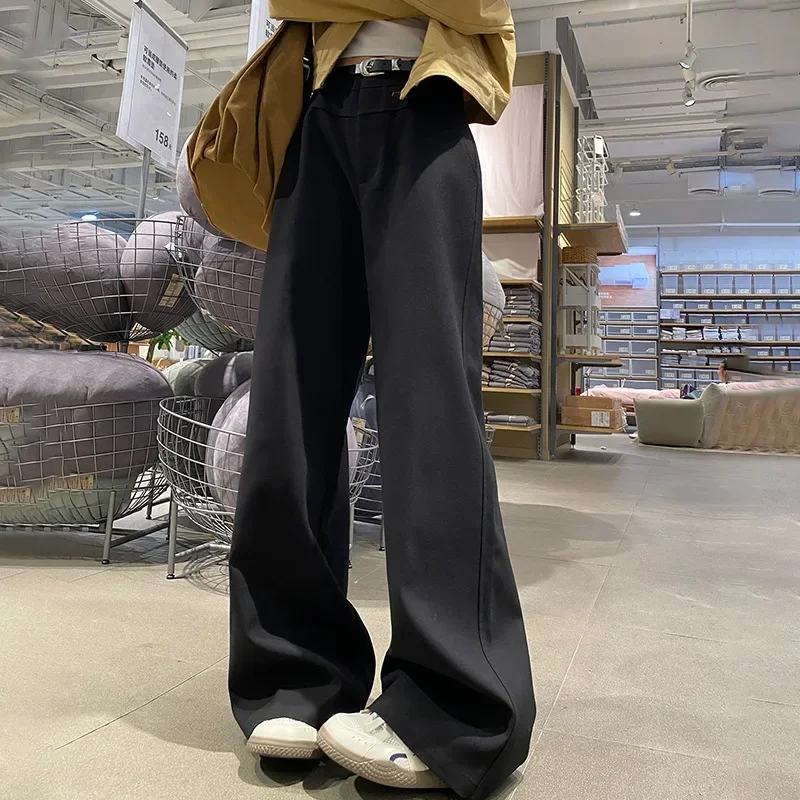 New American Y2K Black Pants Women Spring Autumn High Waist Streetwear Wide Leg Trousers Lazy Style Harajuku Floor-Length Pants