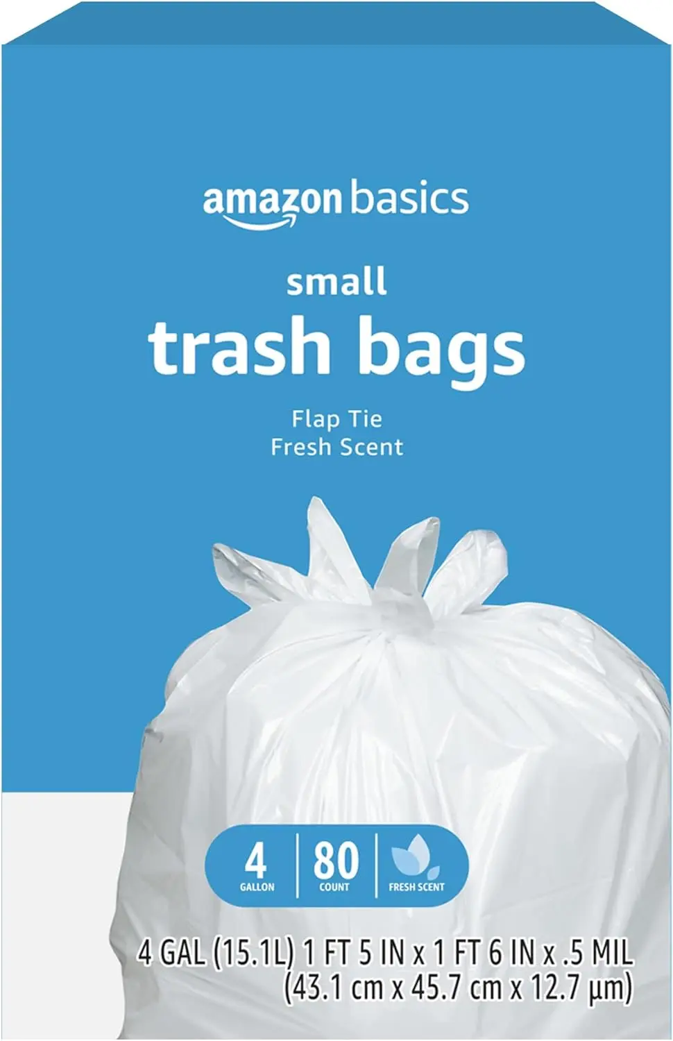 

4 Gallon Fresh Scent Trash Bags with Flap Ties, 80 Count Pack for Kitchen and Office Use