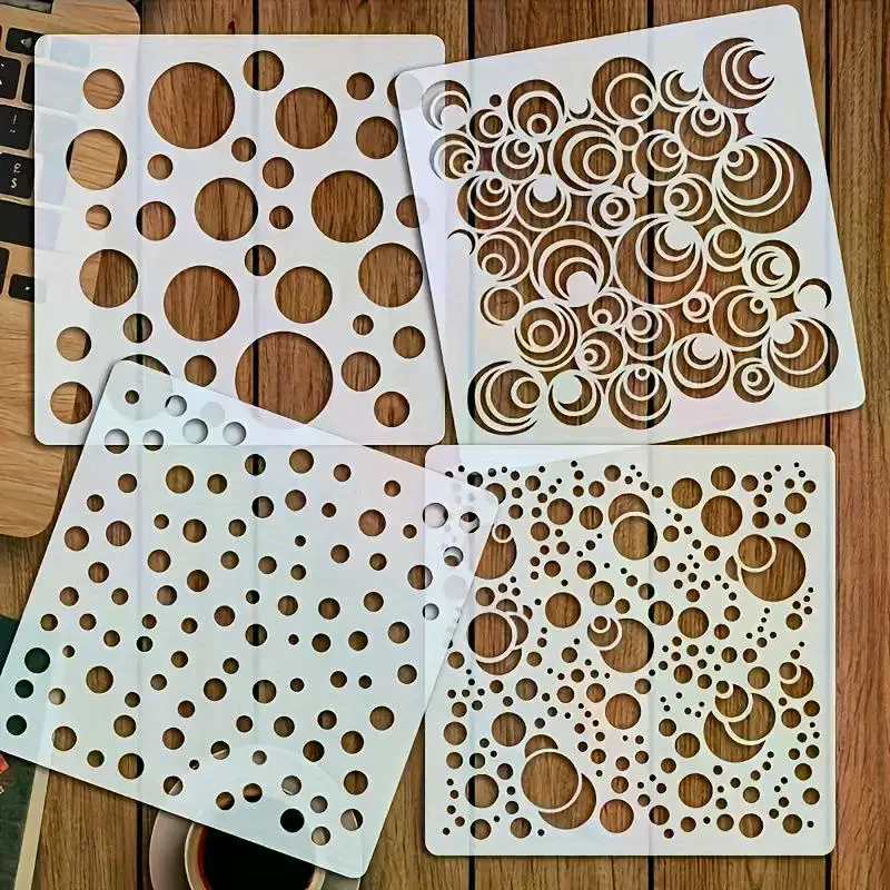 5.1inch Circle Dot Pattern Stencil For DIY Painting On Wood Fabric Paper Wall Decor 4Pcs