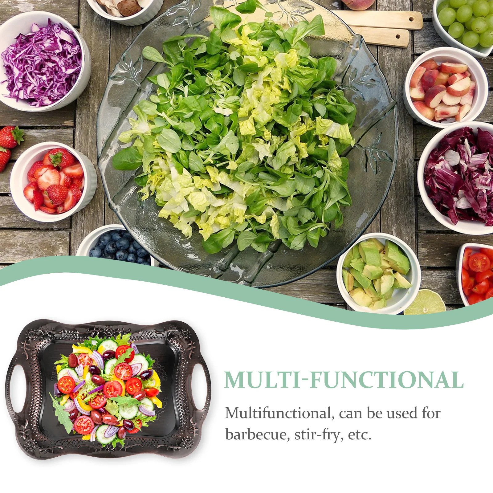 

Metal Rectangular Stainless Steel Serving Tray with Handles for Fruit Snacks Tea Party Fruit Platter Home Office Snack Storage