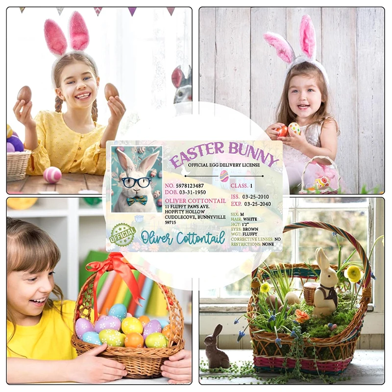 1PCS Easter Bunny ID Pass Plate Plastic Bunny Lost Driver's License Easter Rabbit Card For Kids DIY Novelty Easter Decoration