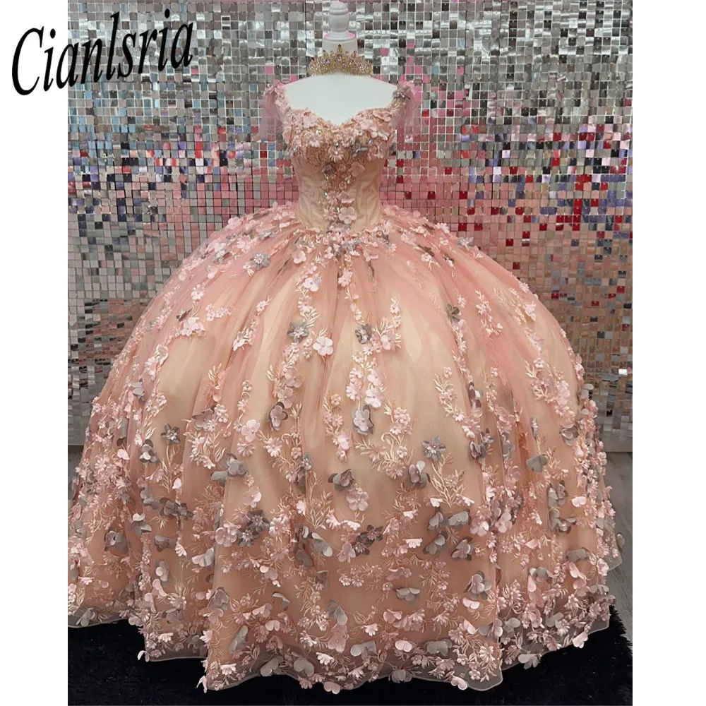 Vestidos De quinceañera con apliques 3D, Vestidos De baile De flores hechos a mano, escote Corazón, 15 Años