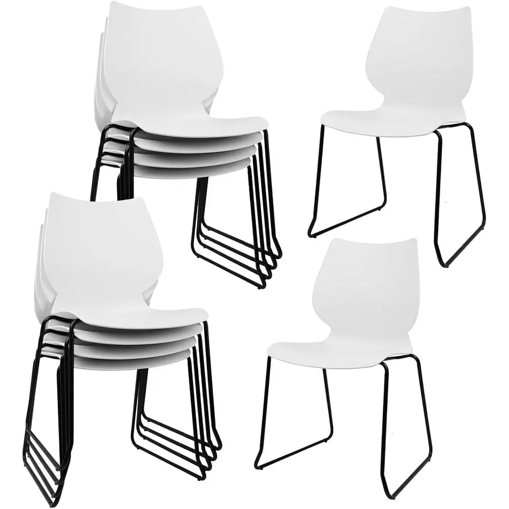 

Набор штабелируемых стульев из 8 предметов, стулья для конференц-зала и ожидания на металлических ножках, поддержка спины, идеально подходит для церкви и офиса, белый