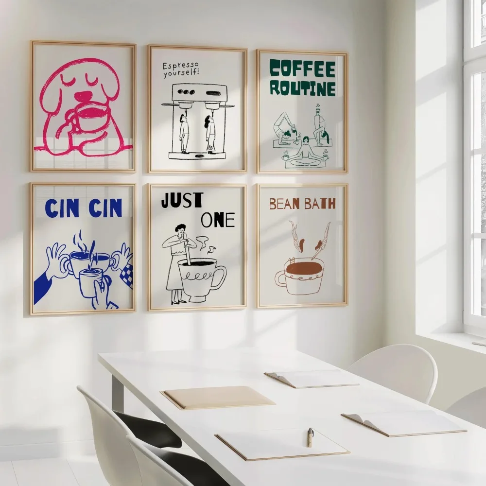 Minimalist Funny Dog Drink Cheers Coffee Bar Posters Canvas Printing Wall Art Living Room Kitchen Decor