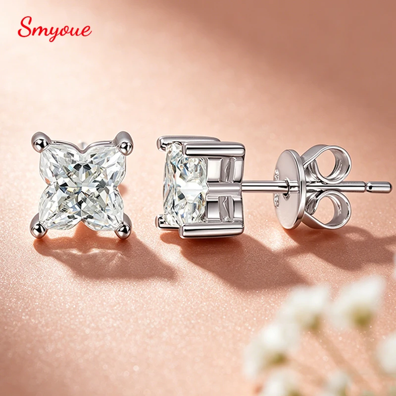 

Серьги-гвоздики Smyoue с муассанитом 0.4CT 0.8CT, огранка «Цветок», для женщин и мужчин, цвет D, VVS1, подарок на день рождения, ювелирные изделия из стерлингового серебра S925