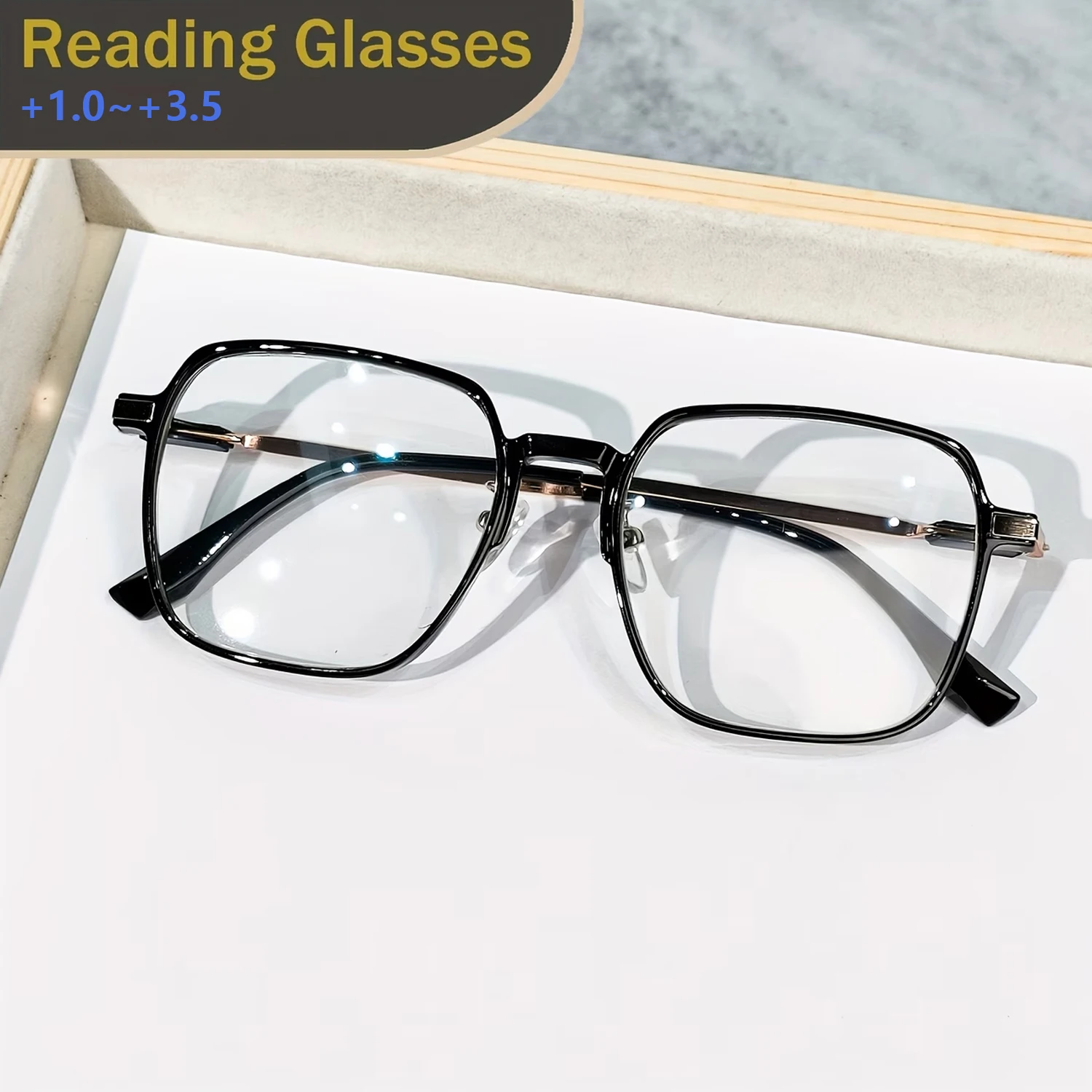 Quadratische Lesebrille für Damen, Blaulichtfilter, Trendige Leichtgewicht-Lesebrille mit Metallbügeln, Komfortable Sehhilfe – Detail 9