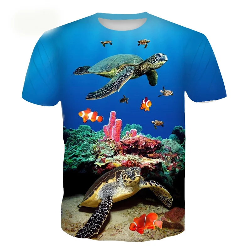 

Tortoise Fish T-Shirt For Men Marine Animals 3D Tees Summer Casual Short Sleeves Kids Tshirt Men's Shirts Women Y2k t-shirts