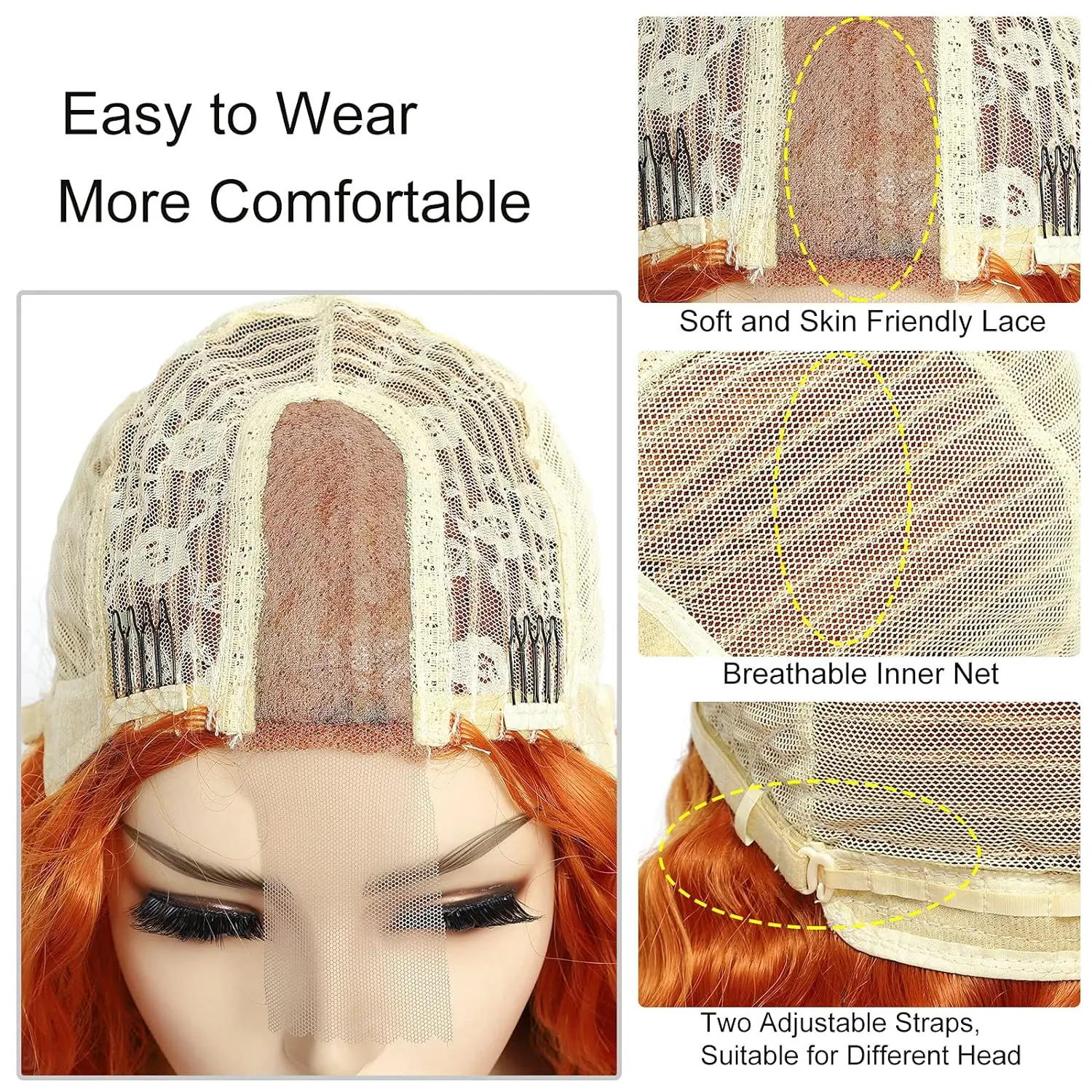 Ginger Orange Deep Long Wave Lace Front Wigs for Black Women 28 Inch Synthetic 4\'\'  Scalp Middle Part Natural Hairs Replacement