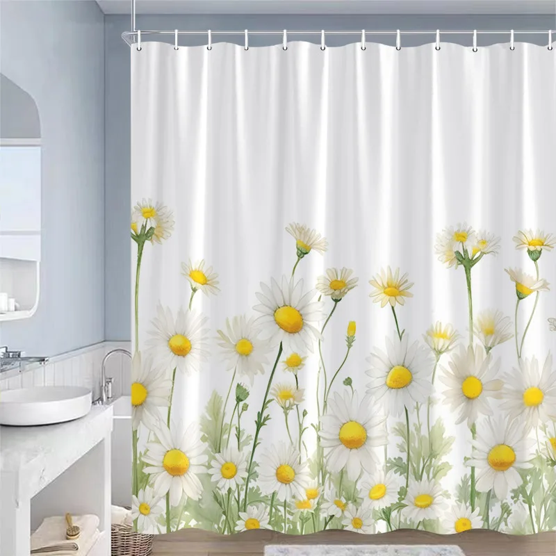 Floral Shower Curtains Butterfly Hummingbird White Daisy Dandelion Rose Flowers Plants Polyester Fabric Bathroom Curtain Decor