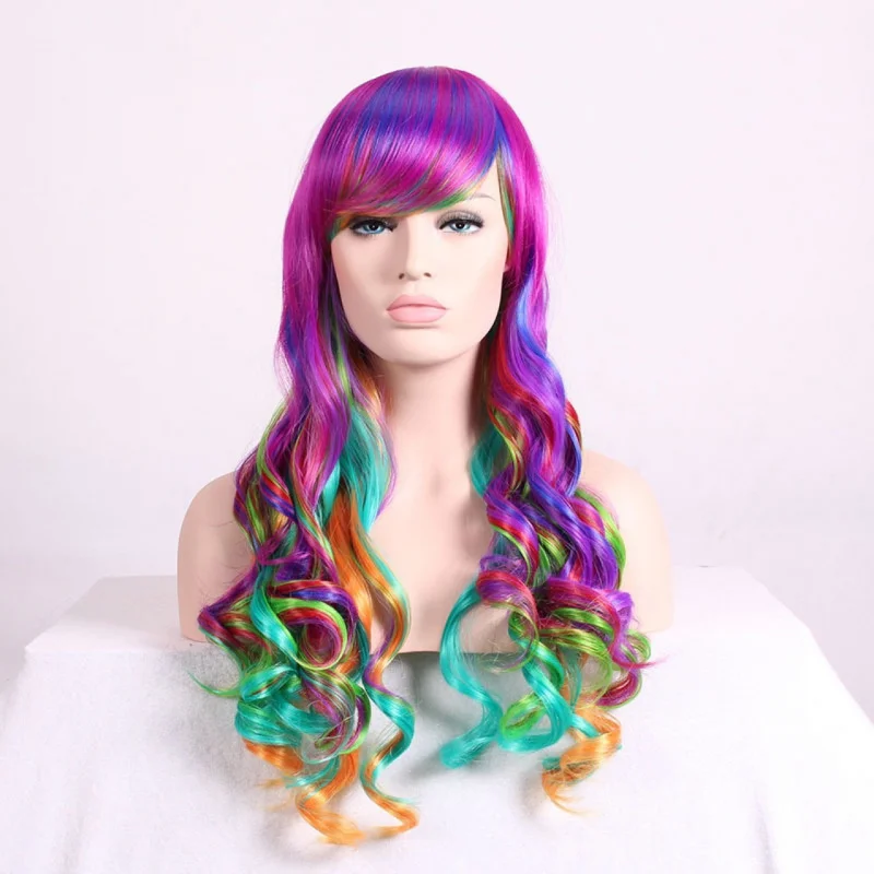 

Европейский и американский парик с боковой челкой, крупными волнами, кудрями, для косплея аниме, длиной 70 см, из многоцветного синтетического волоса