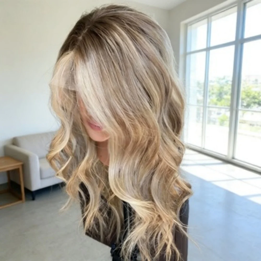

Soft Highlight Blond Wave Hair 150 density and 13×4 100%human hair wig lace front wig, with baby hair pre plucked