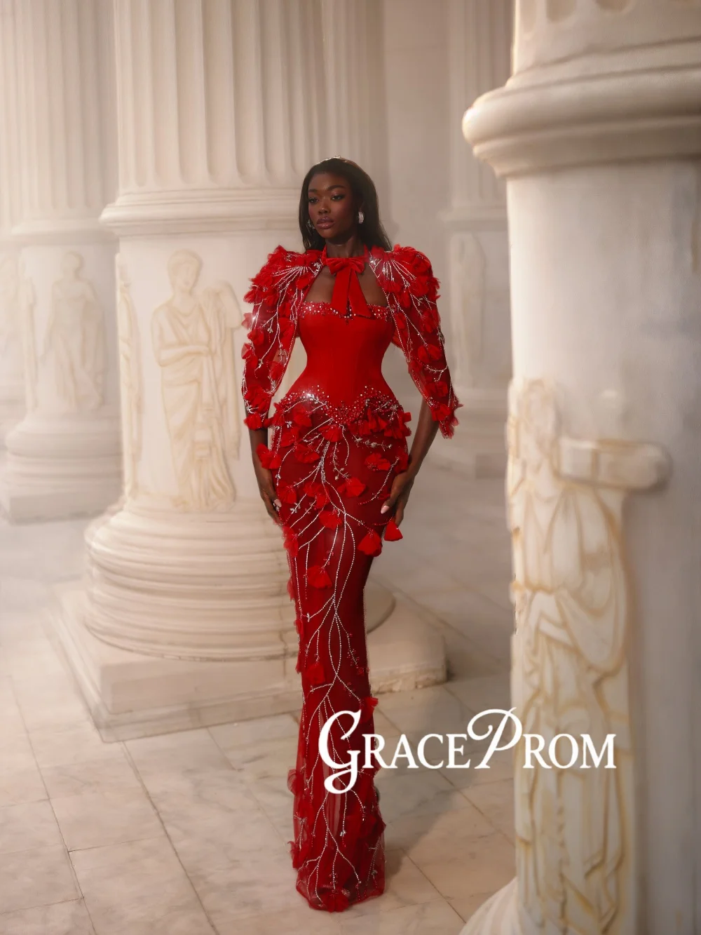 

Вечернее платье 2026 года с красными жемчужинами, блестящим бисерным корсетом и облегающим силуэтом, свадебное/праздничное платье, индивидуальный пошив, стильное длинное банкетное платье