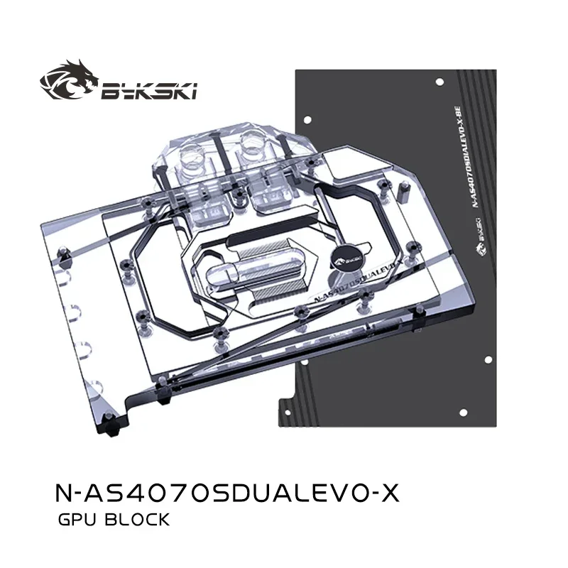 Bykski GPU-koelblok, geschikt voor de ASUS Dual RTX 4070 SUPER EVO12GB grafische kaart, met koperen koellichaam en RGB-radiator, model N-AS4070SDUALEVO-X.