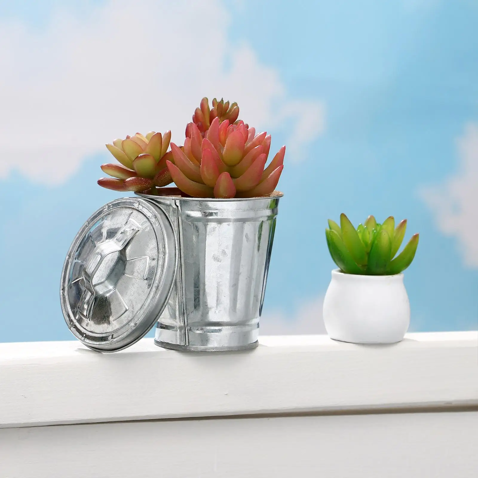 Mini Waste Container Desktop Trash Can Mini Tabletop Flowerpot Pen Holder Waste Container Metal Trash Can