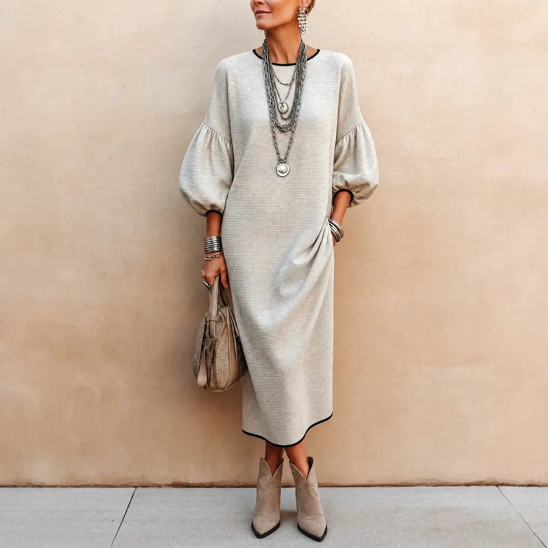 Autumn. And Winter Clothes For Women, Featuring A Sophisticated Textured. Knit And Puff Sleeves, In A Midi Length Sexy Y2k、 Midi