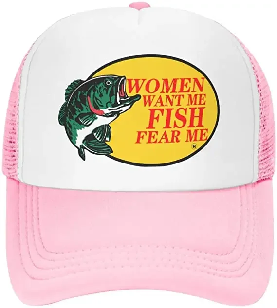 Custom Bass Fishing Men\'s Trucker Hat Mesh Cap Women Want Me Fish Fear Me Baseball Cap Fisherman Fish Gift for Hunting & Fishing