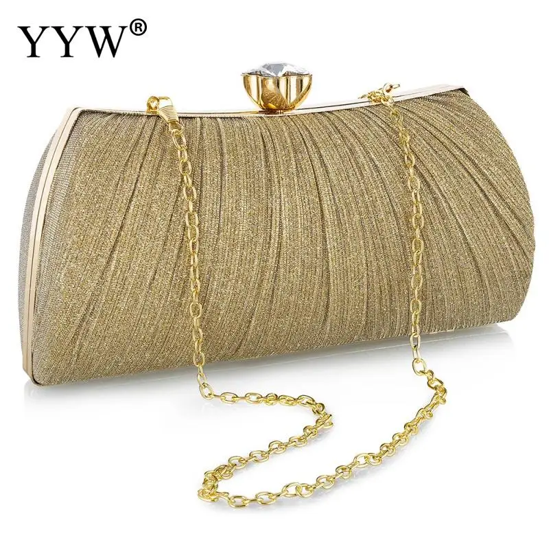 Luxury Designer Shiny Gold Evening Bag 2023 Fashion Chain Pleated Women Handbags Bridal Wedding Gorgeous Elegant Crossbody Purse