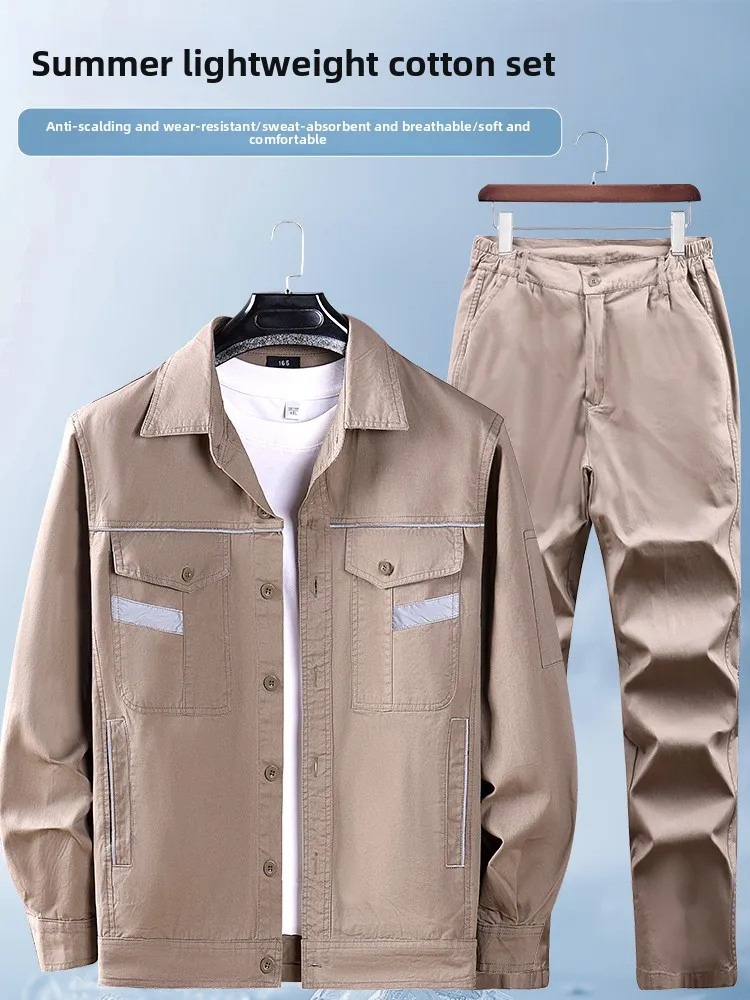 

Men's Summer Work orm Set Pure Cotton Thin Long Sve Breathable Wear Resistant W Labor Protection Clothing for Work