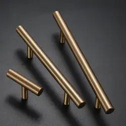 Solid Brass Golden Cupboard Handle Brushed Kitchen Cabinet Door Knob Furniture Drawer Pulls Bar Handle